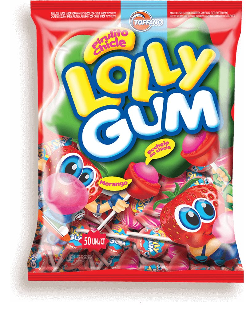 Lolly Gum Morango - Pirulito Recheado